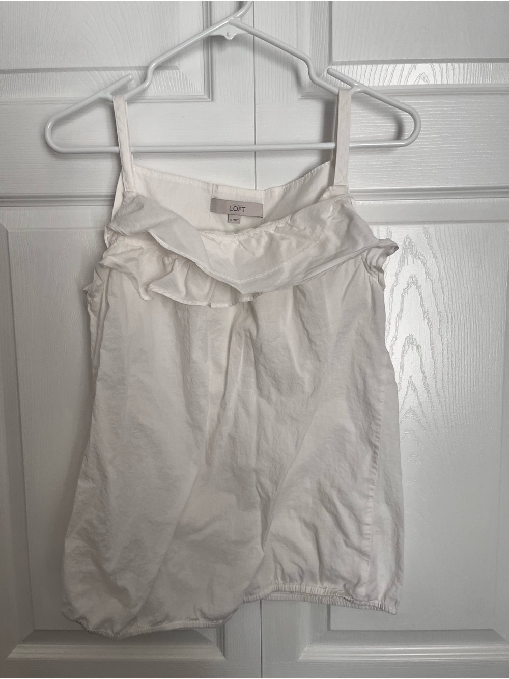 LOFT White Ruffle-Trim Spaghetti Strap Camisole
